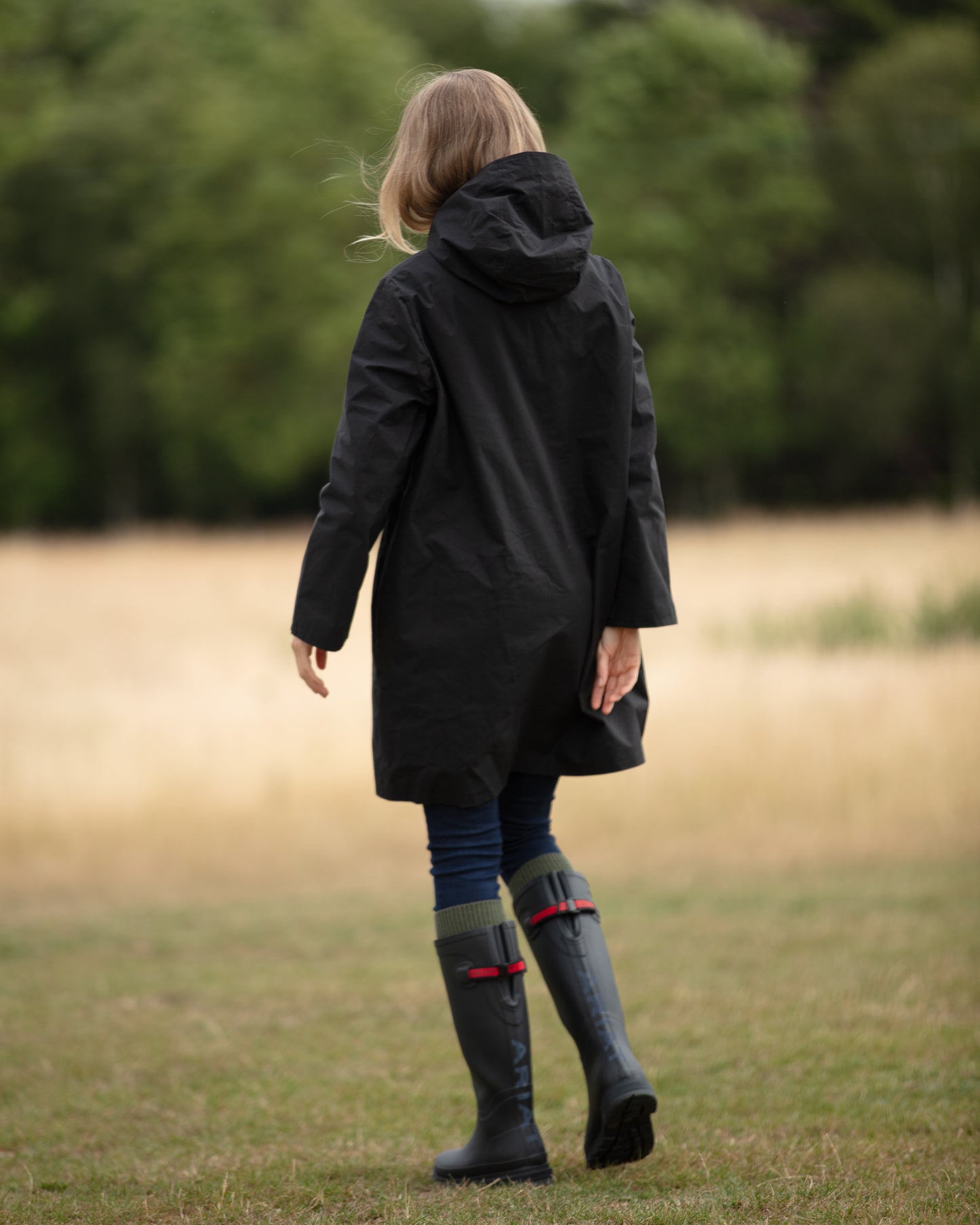 Women's Black Waxed Cotton Rain Coat 