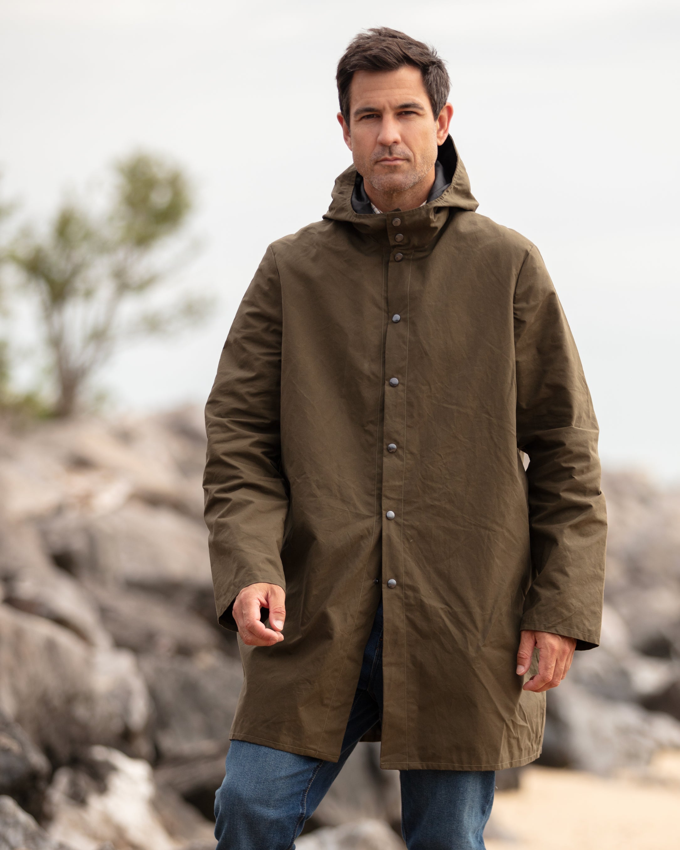 Men's long rain jacket cheap with hood